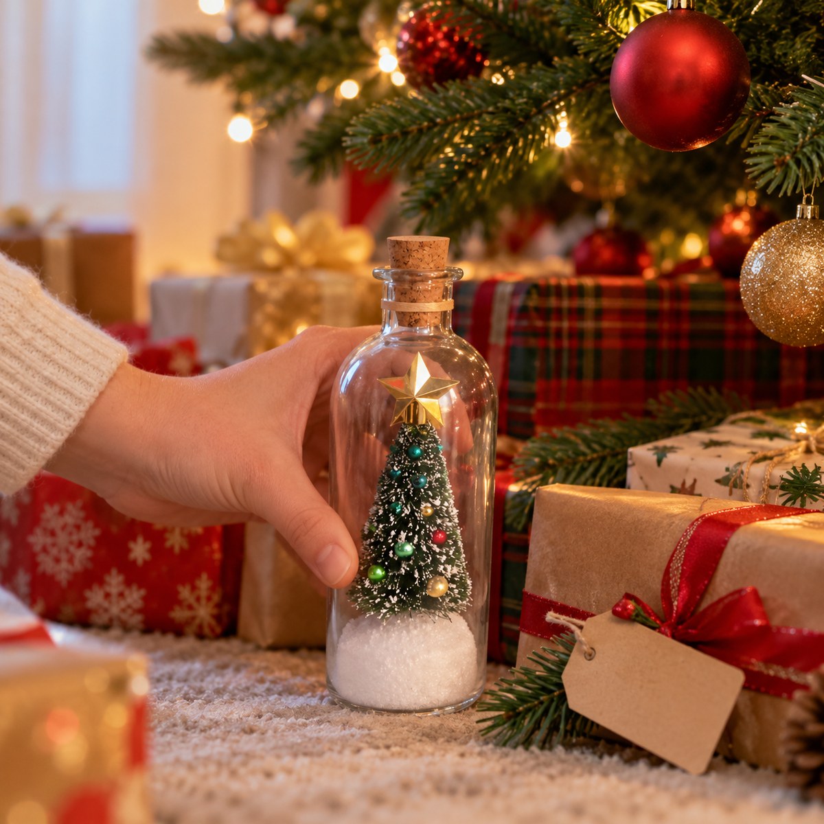 Memolena, bouteille de Noël à message vocal, sous le sapin